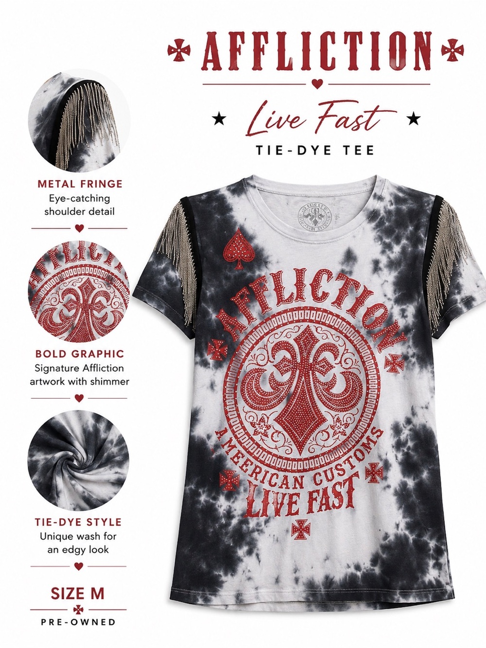 Affliction Tee American Customs
Battlefield Rhinestone graphic raw edge